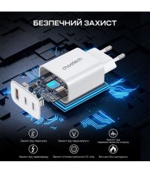 Мережевий зарядний пристрій Choetech PD3046 PD30W GAN USB-A+2xUSB-C White