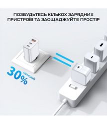 Мережевий зарядний пристрій Choetech PD3046 PD30W GAN USB-A+2xUSB-C White