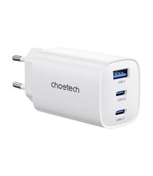 Мережевий зарядний пристрій Choetech PD9006 PD65W GAN USB-A+2xUSB-C White