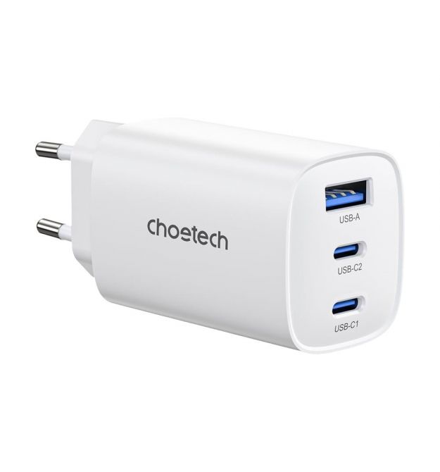 Мережевий зарядний пристрій Choetech PD9006 PD65W GAN USB-A+2xUSB-C White
