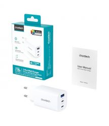 Мережевий зарядний пристрій Choetech PD9006 PD65W GAN USB-A+2xUSB-C White