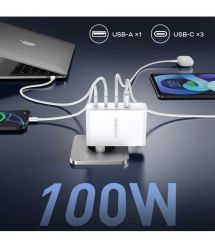 Мережевий зарядний пристрій Choetech PD9002 PD100W GAN USB-A+3xUSB-C White