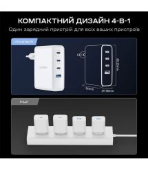 Мережевий зарядний пристрій Choetech PD9002 PD100W GAN USB-A+3xUSB-C White