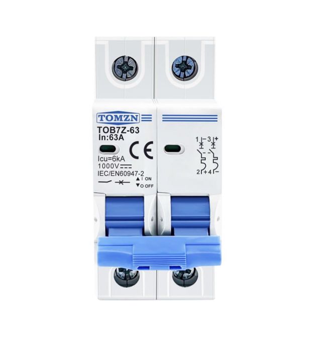 Автоматичний вимикач 2-полюсний TOMZN TOB7Z-63 1000V 25A DC PV
