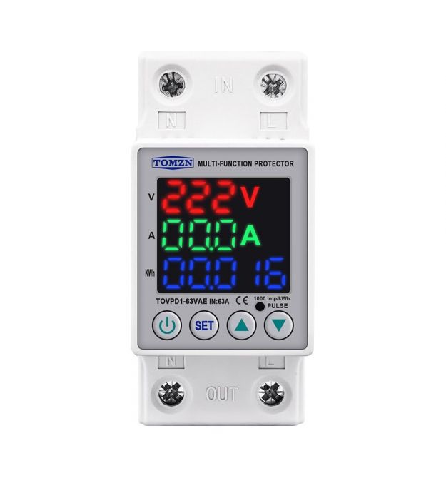 Реле напруги та струму на DIN-рейку TOMZN TOVPD1-63VAE colorful 63A, моніторинг енергоспоживання