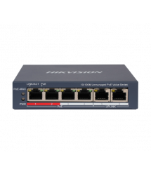 6-портовий некерований POE комутатор Hikvision DS-3E0106P-E - M(B) , 4 POE&amptimes100 Мбіт - с + 2 RJ45&amptimes100 Мбіт - с