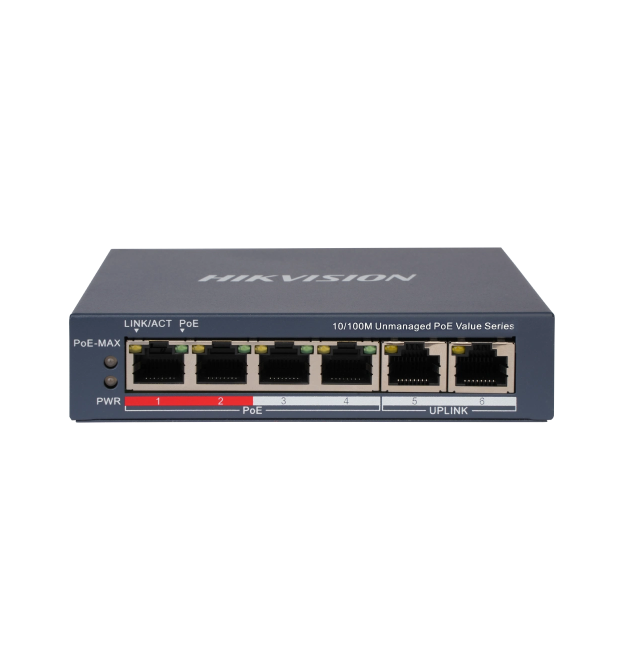 6-портовий некерований POE комутатор Hikvision DS-3E0106P-E - M(B) , 4 POE&amptimes100 Мбіт - с + 2 RJ45&amptimes100 Мбіт - с