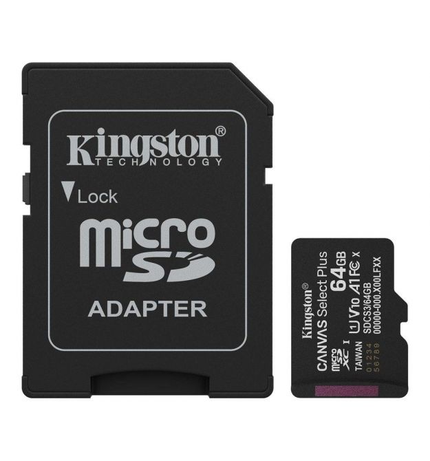 Карта пам'яті microSDXC Kingston 64GB Canvas Select Plus Class 10 UHS-I + SD-адаптер (SDCS3/64GB)