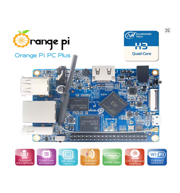 Одноплатний комп&aposютер Orange Pi PC Plus, мікрофон, Wi-Fi, LAN, HDMI, 1GB-RAM power supply 5V 3A