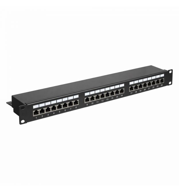 Патч-панель 24 порти FTP кат. 5E 19" 1U екранована, чорна
