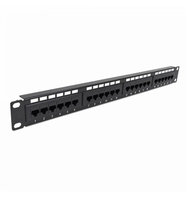 Патч-панель 24 порти UTP кат. 6 19" 1U неекранована, чорна