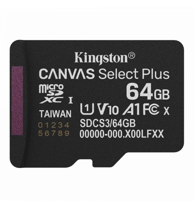 Карта пам'яті microSDXC Kingston 64Gb Canvas Select Plus Gen3 class 10 А1 UHS-I (SDCS3/64GBSP)