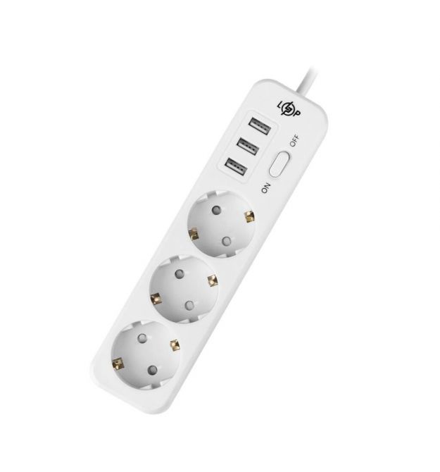 Мережевий фільтр Logicpower PREMIUM LP-X3 USB 4 м White (2200Вт)