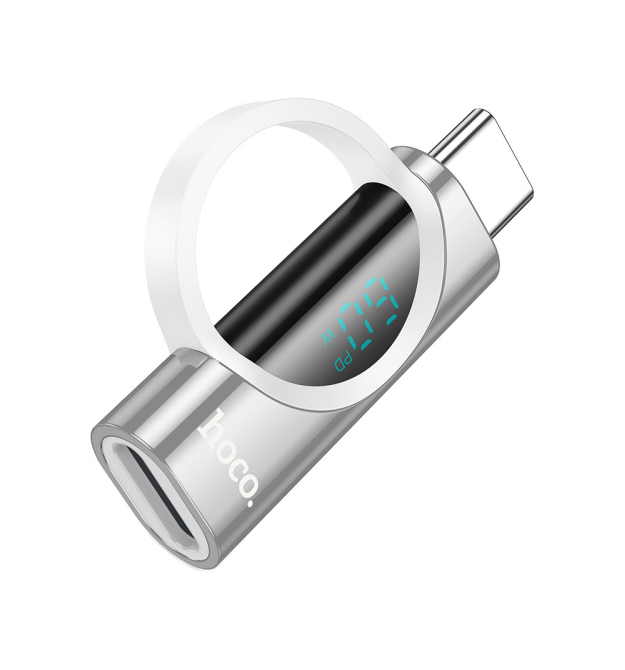Перехідник HOCO UA32A Type-C(M) - Lighting(F), 60W, індикатор потужності заряду), Silver, Box