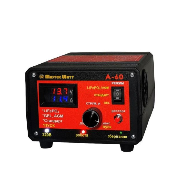Пуско-зарядне ЗУ для LiFePO4 акумуляторів PZU А-60 12V (20-800Ah) (MF, AGM, GEL, CA - CA, LiFePO4) 60А, 160-245V