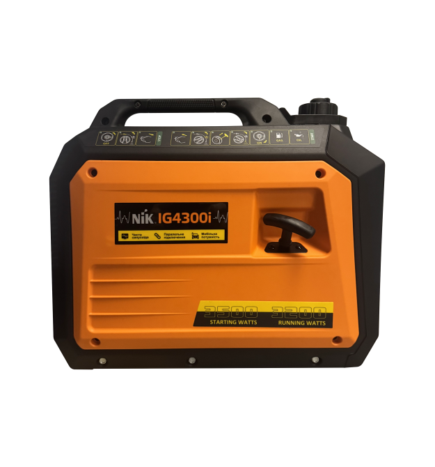 Генератор інверторний бензин NIC IG4300I, однофазний 220V, 50Hz, 3.2KW, мідна обмотка, ручний пуск, об&aposєм 5л. 23кг