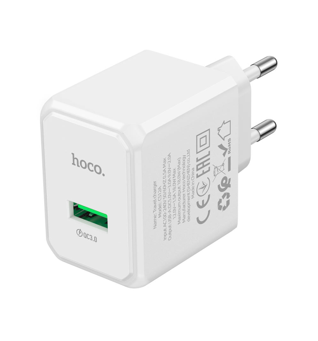 СЗУ 110-240V HOCO CS12A 1xUSB, 18W, White, Blister