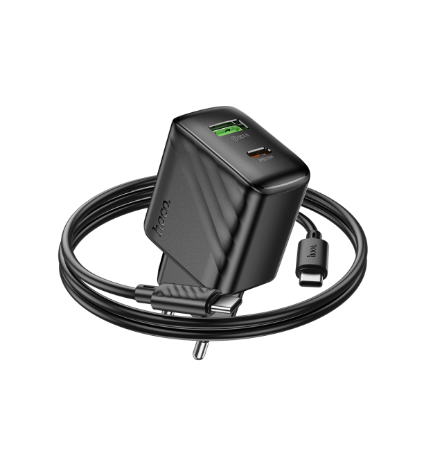 Набір СЗУ HOCO CS25A + кабель Type-C - Type-C, 1xUSB+1xUSB-C, PD20W+QC3.0, кабель 1м, Black, Box