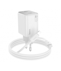 Набір СЗУ HOCO N42 + кабель Lighting, 2xUSB-C, PD45W, кабель 1м, White, Box
