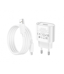 Набір СЗУ 110-240V HOCO C109A 1xUSB+ кабель Lighting, 2.1A, кабель 1м, White, Bliste