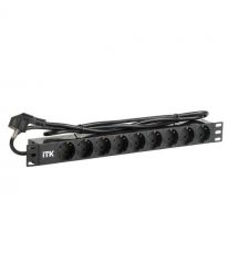 Блок розеток 19" 1U ITK PDU PH22-9D1-P чорний на 9 розеток Schuko, кабель 2м, ПВХ