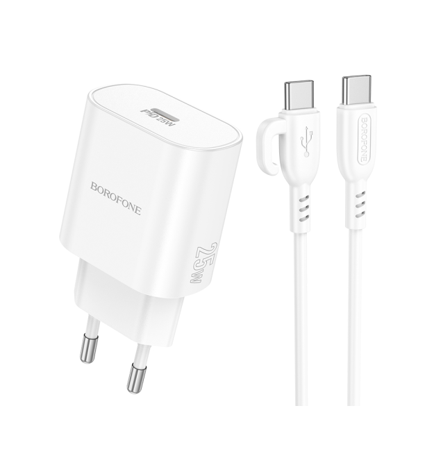 Набір BOROFONE BA82A СЗУ USB-C+ кабель Type-C, PD25W, 1м, White, Box