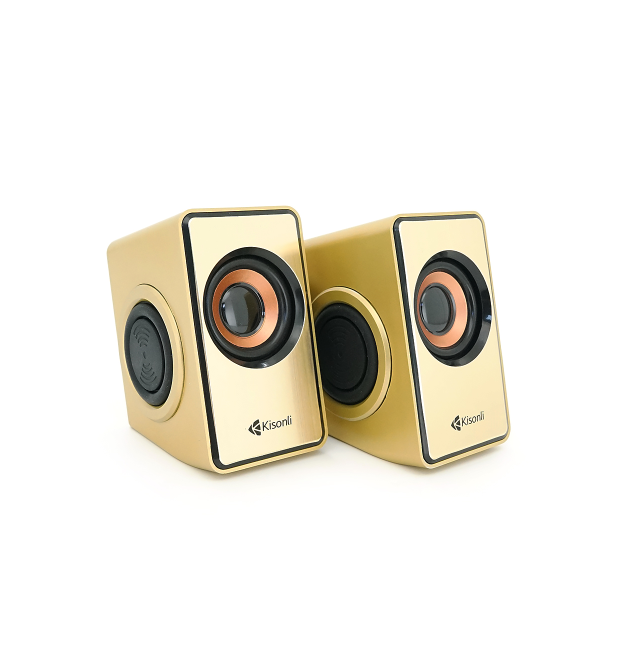 Колонки 2.0 Kisonli T-007 для ПК і ноутбука, USB + 3.5mm, 2x3W, 20Hz- 20KHz, Gold, BOX, Q40