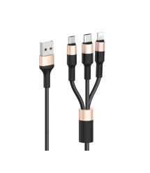 Кабель HOCO X26 USB-1 3 in 1 Micro - Iphone - Type-C, 2A, довжина 1м, Black - Gold, Box