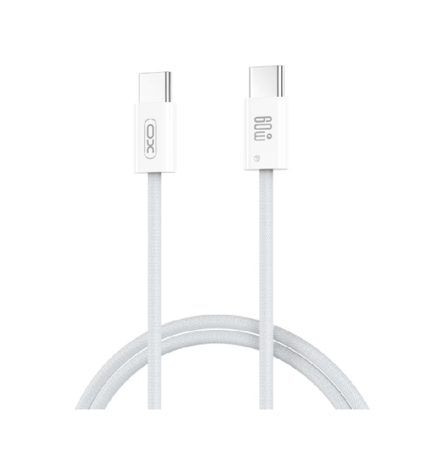 Кабель Type-C to Type-C (male to male) XO-NB-Q273, Підтримка SIC, QC3.0, PD до 60Вт, 480Mbps, довжина 1.0м, обплетення, White, B