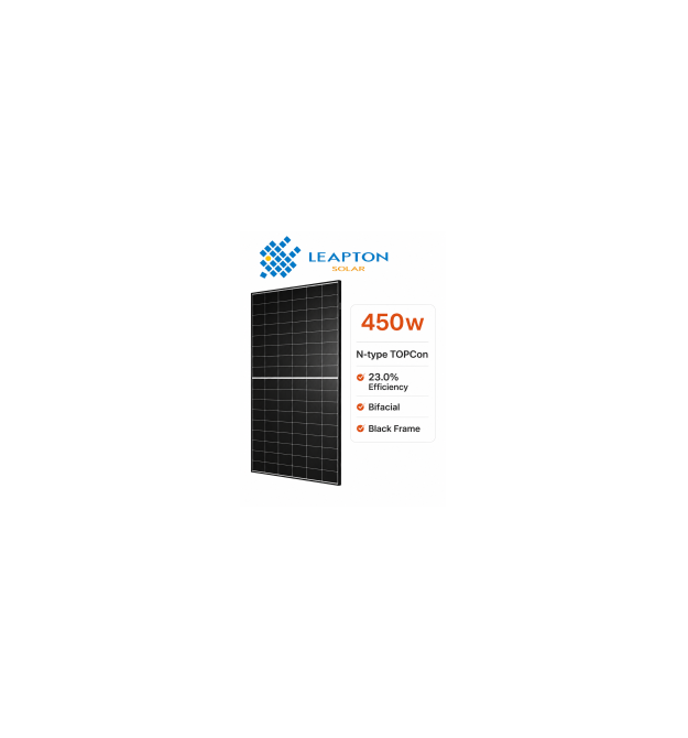 Сонячна панель Leapton LP182*210-M-48-NB-450W (450W, bifacial, black frame)