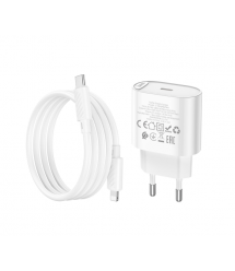 Набір СЗУ 110-240V HOCO C109A 1xUSB-C+ кабель Lighting, PD20W, кабель 1м, White, Blister