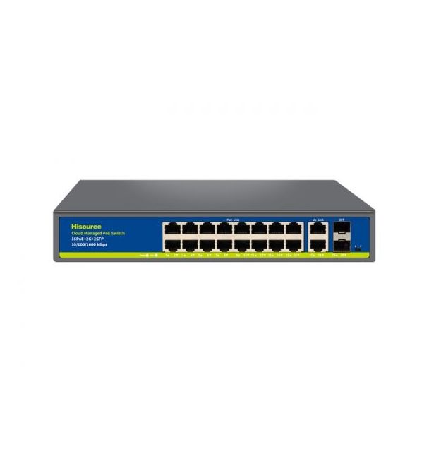 Керований 20-портовий PoE-комутатор Hisource Hi-S22-16GP2G2S з 16 портами PoE