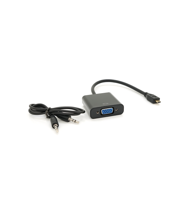 Конвертер micro HDMI (тато) на VGA (мама) 30cm, Black, 4K - 2K, Пакет + Audio