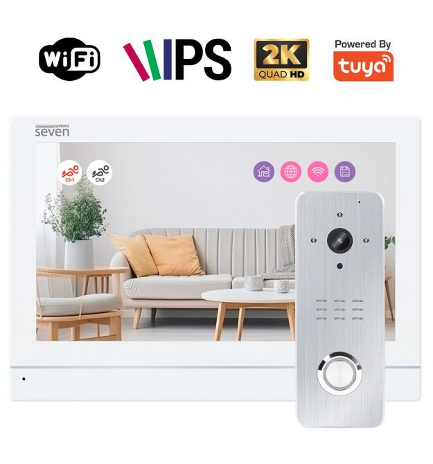 Комплект Wi-Fi домофона 7 дюймов с вызывной панелью SEVEN DP-7576/07Kit white
