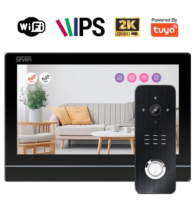 Комплект Wi-Fi домофона 7 дюймов с вызывной панелью SEVEN DP-7576/07Kit black