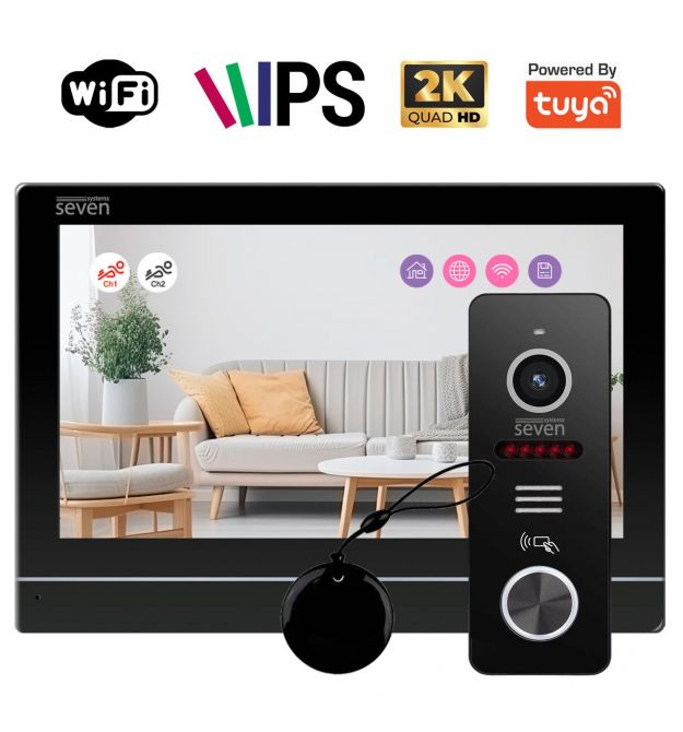 Комплект Wi-Fi домофона 7 дюймов с вызывной панелью SEVEN DP-7576/03Kit Black