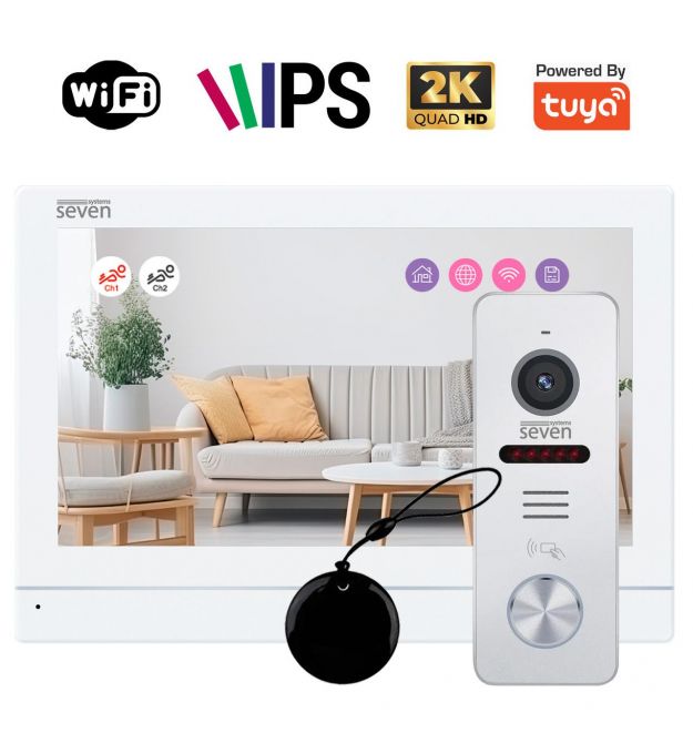Комплект Wi-Fi домофона 7 дюймов с вызывной панелью SEVEN DP-7576/03Kit White