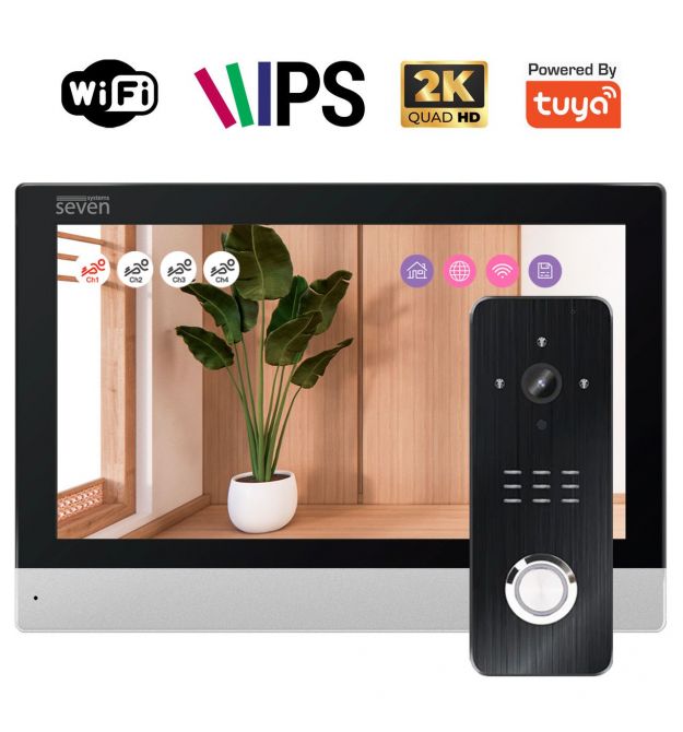 Комплект Wi-Fi домофона 7 дюймов с вызывной панелью SEVEN DP-7579/07Kit black