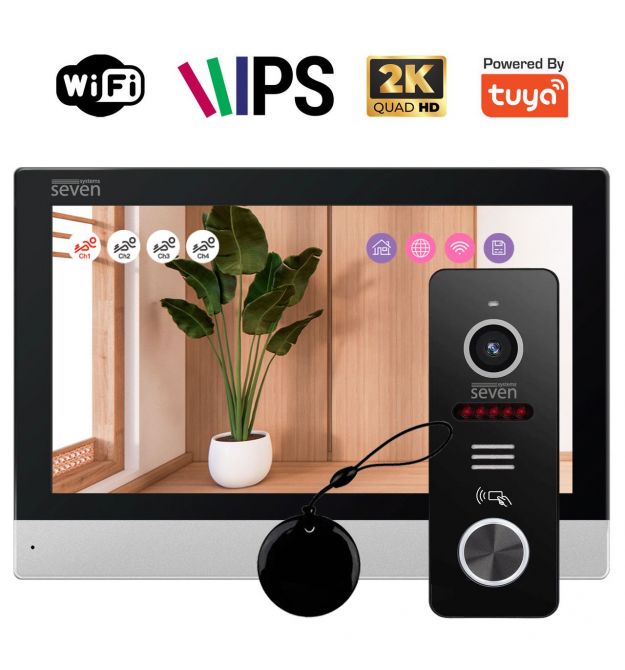 Комплект Wi-Fi домофона 7 дюймов с вызывной панелью SEVEN DP-7579/03Kit black
