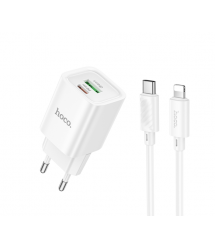 Набір СЗУ HOCO C149A + Type-C - Lighting кабель, 1xUSB+1xUSB-C, PD30W+QC3.0, кабель 1м, White, Box