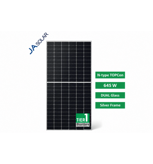 Сонячна панель JA Solar JAM72D42-645-LB (645W | bifacial | silver frame)
