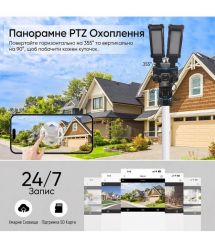 IP PTZ-відеокамера автономна з WiFi, прожектором та сонячною панеллю 3Mp+3Mp+3M