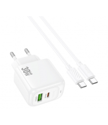 Набір СЗУ HOCO CS55A + кабель Type-C - Type-C 1xUSB+1xUSB-C, PD30W+QC3.0, кабель 1м, White, Box