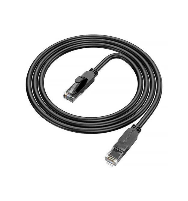 Патч-корд литий Borofone BUS01, UTP, RJ45, Cat.6, 1m, чорний, Cu (мідь)