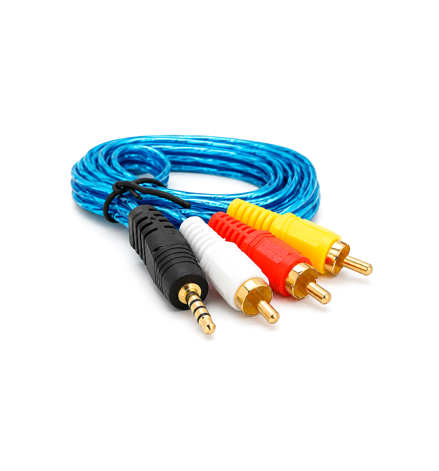 Кабель DC3.5 (тато) - 3хRCA (тато), GOLD Jack, довжина Jack 18мм, CU, силікон, круглий, Blue, 1,5 м, (Пакет) Q500