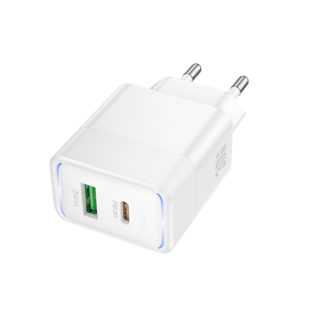 СЗУ 110-240V HOCO CS112A USB-C+USB, 30W, White, Box