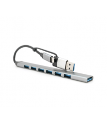 Хаб YT47916 Type-С на USB 3.0 - 7 портів+ перехідник USB, 480Mbts, живлення від USB, 0.15m, Gray, Box