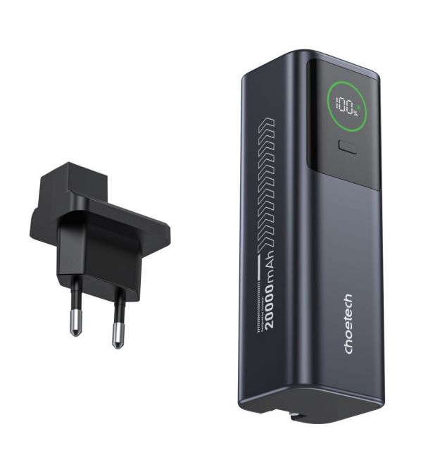 Повербанк 20000mAh Choetech B1012 Grey 100W з EU адаптером QC3.0 PD3.0, вбудований кабель