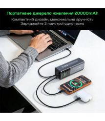 Повербанк 20000mAh Choetech B1012 Grey 100W з EU адаптером QC3.0 PD3.0, вбудований кабель