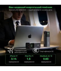Повербанк 20000mAh Choetech B1012 Grey 100W з EU адаптером QC3.0 PD3.0, вбудований кабель